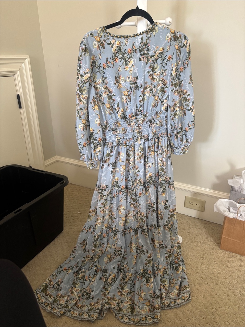 Light Blue Floral Maxi Dress with Smocked Waist - Picture 6 of 6